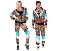 Widmann 11774 Costume 80s Tracksuit, Jacket and Trousers, Comfortable to Wear, Animal Print, Jogging Suit, Retro Style, Bad Taste Party, Carnival, Multicoloured, XL