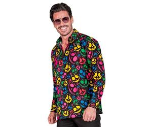 Widmann W MILANO Party Fashion - Ghost Shirt Men Black with Neon Ghosts Glow Under UV Light Halloween Fancy Dress