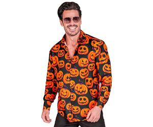 Widmann W MILANO Party Fashion - Pumpkin Shirt Men Black with Pumpkin Faces Glow Under UV Light Halloween Fancy Dress