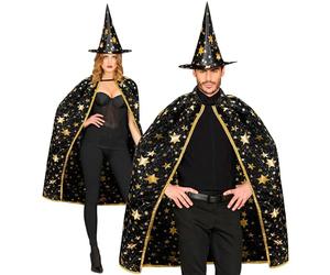 Widmann - Wizard Costume for Adults, Cape (85 cm) with Hat, Magician, Witch