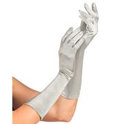 WIDMANN Women's 14419 14419-Silver Satin Gloves with Elastane Content, 1 Pair, Length 40 cm, Accessory, 20s, Theme Party, Carnival, Silver, Standard Size