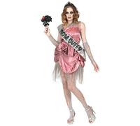 Widmann Zombie Prom Queen (Dress With Sash, Fingerless Gloves, Tiara) (M) Pink