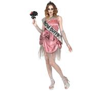 Widmann Zombie Prom Queen (Dress With Sash, Fingerless Gloves, Tiara) (S) Pink