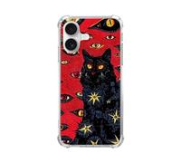 WidofvSpky Black Cat Psychedelic Hippie Cat Phone Case for iPhone 17, Trippy Cute Cool Animal Cat Phone Cover, Soft Trendy Soft TPU Bumper Cover