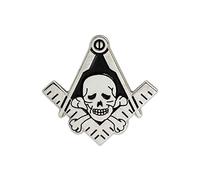 Widow's Son Skull Square & Compass Masonic Lapel Pin - [Silver & Black][1'' Tall]