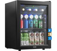WIE 48L Drinks Fridge with Glass Door, Frost Free Fan Cooling, 4-16°C Touch Control, Low Noise Beverage Cooler for 68 Cans or 12 Wine Bottles, LED Light, Reversible Door for Home, Bar, Office