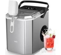 WIE Stainless Steel Ice Maker, Self-Cleaning Ice Maker Machine, 12kg/24H, 2 Sizes 9 Ice Cube Ready in 6 Mins Ice Machine with Handle, Scoop & Basket, 1.5L Ice Cube Maker for Home/Kitchen/Office/Bar