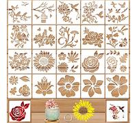 Wieat 20 Pieces Sunflower Stencils, Bird Butterfly Bee Leaf Flower Drawing Themed Plastic Stencils Template Reusable Painting Stencil for Paint Craft Wall DIY Nature Home Decor Wood Sign