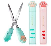 Wieat Cat Paw Folding Mini Scissors, 2 Pcs Kids Safety Art Scissors for School Paper Cutting Scrapbooking, Pink and Green