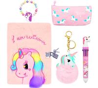 Wieat Girls Diary, Secret Diary for Girls, Unicorn Notebook with Locks, Cute Fluffy Notebooks, Diary Gift Set of Colourful Pen, Pencil Case, Key Rings, Bracelets, Christmas Gifts for Girls, kids