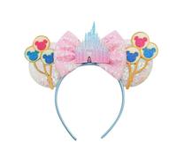 Wieat Mouse Ears Headband, Mouse Ears Headband with Castle, Cute Pink Glitter Girls Headdress Decoration Suitable for Girls Women Suitable for Birthday Party Fancy Dress Holiday Dress Up