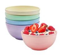 Wieat Plastic Bowl Set, 5 Pcs Color Cereal Bowls, Lightweight Reusable Kitchencraft Bowls, Kids Adult Snack Bowls for Cereal, Fruit, Pasta, Dessert, Nuts, Soup, Stackable