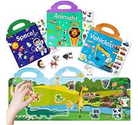 Wieat Reusable Sticker Books, 3-Pack Kid's Stickers Toys for 2-4 Year Olds Children, Toddler Activities Books, Educational Toys for Kids,Best Christms Toys Gifts for Girls&Boys(Animals/Space/Vehicle)
