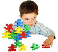 Wieat Wooden Funny Balance Building Blocks for Kids, 16 Pcs Montessori Fine Motor Skills Toys, Stacking Educational Toys for 3 4 5 6 Years Old Toddlers Boys Girls Sorting & Matching, Party Bag Filler