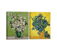 Wieco Art 2 Piece Irises in Vase Floral Canvas Prints Wall Art by Van Gogh Classic Artwork Famous Oil Paintings Reproduction on Canvas for Home Decor