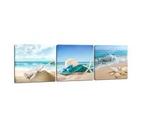 Wieco Art 3 Panels Starfish Seashell Bottle Beach Pictures on Canvas Wall Art Modern Seascape Stretched and Framed Canvas Prints Seaview Landscape Artwork for Bedroom Home Office Decorations