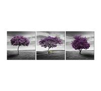 Wieco Art - 3 Piece Purple Trees Modern Stretched and Framed Landscape Artwork Giclee Canvas Prints Fall Forest Pictures Paintings on Canvas Wall art for Living Room Bedroom Home Office Decorations