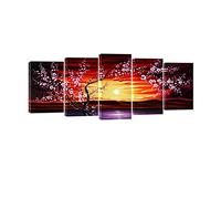 Wieco Art - 5 Panels Plum Tree Blossom Modern Canvas Prints Flowers Artwork Contemporary Abstract Floral Paintings on Canvas Wall Art for Home Decorations Wall Decor