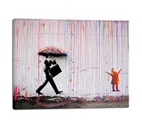 Wieco Art Banksy - "Rainy Day" or "Graffiti Street" Canvas Paintings - Modern and Inspiring Grey Wall Art for Dining Room, Kitchen, Office