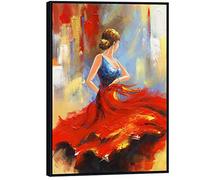 Wieco Art Black Framed Flying Skirt Modern Artwork Abstract Dancing People Oil Paintings on Canvas Wall Art Ready to Hang for Living Room Bedroom Home Decorations Wall Decor