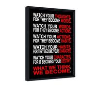 Wieco Art - Black Framed Watch Your Thoughts Motivational Classroom Poster Modern Canvas Prints Wall Art Paintings for Home Office Living Room Decorations
