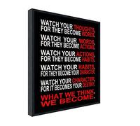 Wieco Art - Black Framed Watch Your Thoughts Motivational Classroom Poster Modern Canvas Prints Wall Art Paintings for Home Office Living Room Decorations