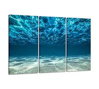 Wieco Art Blue Large Sea Ocean Bottom Canvas Prints Wall Art for Living Room Bedroom Home Decorations Modern Beach Theme Seascape Landscape Giclee Artwork