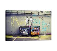 Wieco Art Gallery Wrapped Canvas Prints Life is Short Chill the Duck Out Banksy Boys Artwork Reproduction Graffiti Poster Print for Bedroom Home Kitchen Decorations