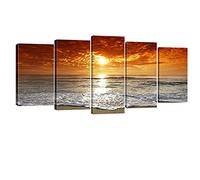 Wieco Art - Grand Sight Extra Large 5 Panels Modern Landscape Artwork HD Seascape Giclee Canvas Prints Sea Beach Pictures to Photo Paintings on Canvas Wall Art for Home Decorations Wall Decorations