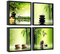Wieco Art Modern 4 Panels Black Framed Contemporary Zen Giclee Canvas Prints Perfect Bamboo Green Pictures Paintings on Canvas Wall Art for Home Office Decorations Living Room Bedroom