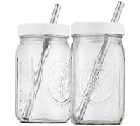 Wiederverwendbare Smoothie-Becher mit breiter Öffnung, Boba-Teetassen, Ball Mason Jars Glasbecher (2 Stück, 32 Unzen Einmachgläser) Marke Kapsel Classic