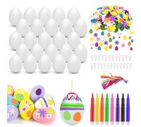 Wieerda Easter Egg Decorating Kit, 25 Pcs White Easter Egg Decorations Kit with Pen and Sticker, Plastic DIY Crafts Ornaments for Party Favor School Office Home Decor Easter Gift