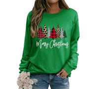 WIEIYM Christmas Sweatshirt Women Chrtistmas Tree Graphic Print Jumper Long Sleeve T Shirt Unisex Pullover Causal Crewneck Tops for Women/Men S-XXL Lime Green
