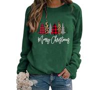 WIEIYM Christmas Sweatshirt Women Chrtistmas Tree Graphic Print Jumper Long Sleeve T Shirt Unisex Pullover Causal Crewneck Tops for Women/Men S-XXL Green