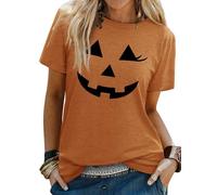 WIEIYM Halloween T Shirt Women Smiling Pumpkin T Shirts Unisex Happy Funny Halloween Costume