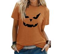 WIEIYM Halloween T Shirt Women Smiling Pumpkin T Shirts Unisex Happy Funny Halloween Costume