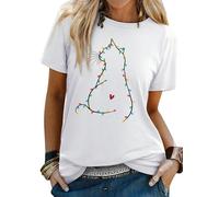 WIEIYM Light Up Cat Graphic T Shirt Kawaii Aniamal Cute Funky Tshirt Cotton Funny T-Shirt Summer Tops for Women Men Teenager White
