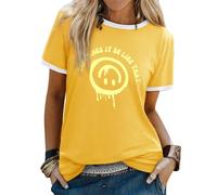 WIEIYM T Shirt Women Crew Neck T-Shirts Summer Tee Smile Graphic Slogan Tshirt Something It Be Like That Unisex Basic Tops