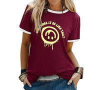 WIEIYM T Shirt Women Crew Neck T-Shirts Summer Tee Smile Graphic Slogan Tshirt Something It Be Like That Unisex Basic Tops