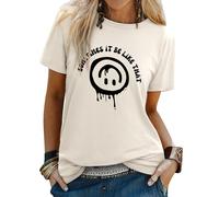 WIEIYM T Shirt Women Crew Neck T-Shirts Summer Tee Smile Graphic Slogan Tshirt Something It Be Like that Unisex Basic Tops