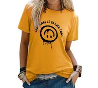 WIEIYM T Shirt Women Crew Neck T-Shirts Summer Tee Smile Graphic Slogan Tshirt Something It Be Like That Unisex Basic Tops Deep Yellow