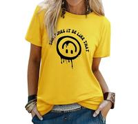 WIEIYM T Shirt Women Crew Neck T-Shirts Summer Tee Smile Graphic Slogan Tshirt Something It Be Like That Unisex Basic Tops Yellow