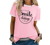 WIEIYM T-Shirt Women's Summer T-Shirts Crew Neck Short Sleeve T-Shirts Letter Lightweight Shirt Printed Casual Tee Shirts Tops Blouse, A-light pink, XXL