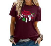 WIEIYM Women Christmas T Shirts Ladies Xmas Santa Elf Socks Tee