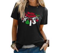 WIEIYM Women Christmas T Shirts Ladies Xmas Santa Elf Socks Tee