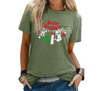 WIEIYM Women Christmas T Shirts Ladies Xmas Santa Elf Socks Tee