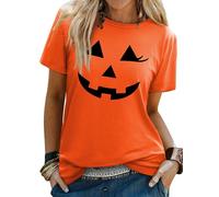 WIEIYM Women Halloween T-Shirt Pumpkin Witch Ghost Bat Graphic Tee | Ladies Spooky Costume, Unisex Holiday Crew Neck Top, Festive Apparel, Funny Party Clothes,Autumn Present Idea