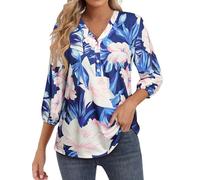 WIEIYM Women Hawaiian Shirt Tropical Floral V-Neck Summer T-Shirt