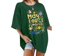 WIEIYM Women Oversized T Shirt Magical T-Shirt Funny Planet Graphic Tshirts Ladies Vintage Baggy T Shirts Summer Crew Neck Short Sleeve Loose Tunic Stars Movie Science Fiction Lover Tee Top Green