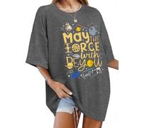 WIEIYM Women Oversized T Shirt Magical T-Shirt Funny Planet Graphic Tshirts Ladies Vintage Baggy T Shirts Summer Crew Neck Short Sleeve Loose Tunic Stars Movie Science Fiction Lover Tee Top Grey